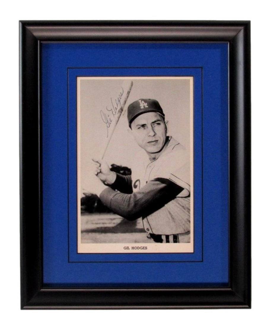 Gil Hodges Signed Framed 5x7.5 Photo Dodgers PSA/DNA Authentic: Gil Hodges Signed Framed 5x7.5 Photo Dodgers PSA/DNA Authentic Capture a piece of baseball history with this original Gil Hodges Hall of Fame signed black and white photo. Measuring 5x7.5 inches, this