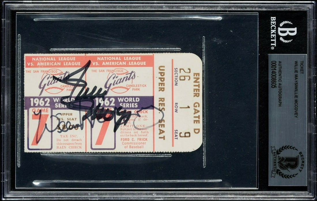 Willie Mays Willie McCovey Signed 1962 World Series Game 7 Ticket BAS Authenticated: Willie Mays Willie McCovey Signed 1962 World Series Game 7 Ticket BAS Authenticated This remarkable item is an original ticket stub from Game 7 of the 1962 World Series, featuring signatures from both
