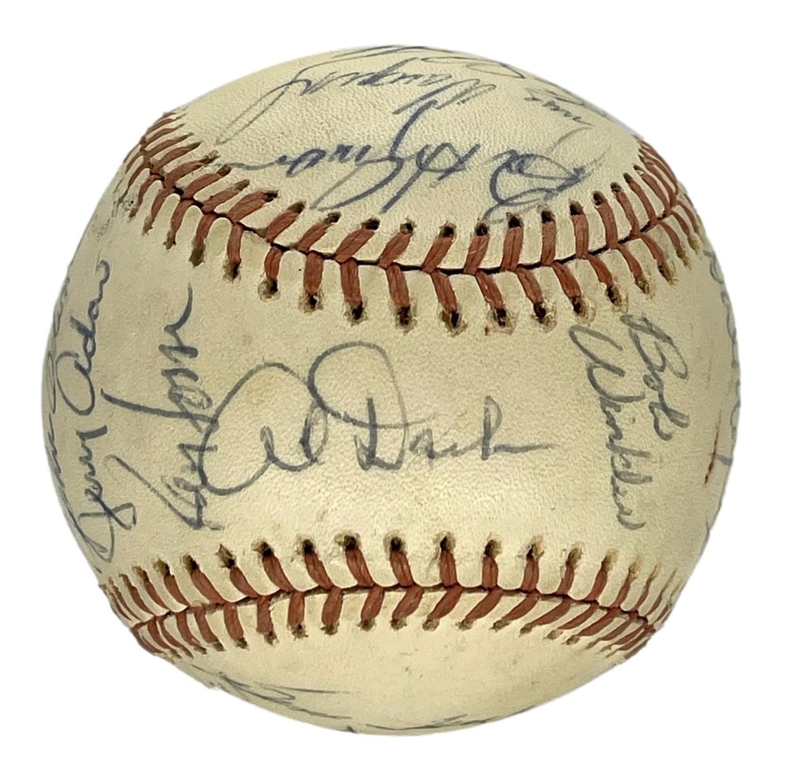 Oakland Athletics 1974 Team Autographed OAL Baseball Beckett Authenticated: Oakland Athletics 1974 Team Autographed OAL Baseball Beckett Authenticated This is an original 1974 Oakland Athletics team-signed Official American League (OAL) baseball, featuring signatures from 23 