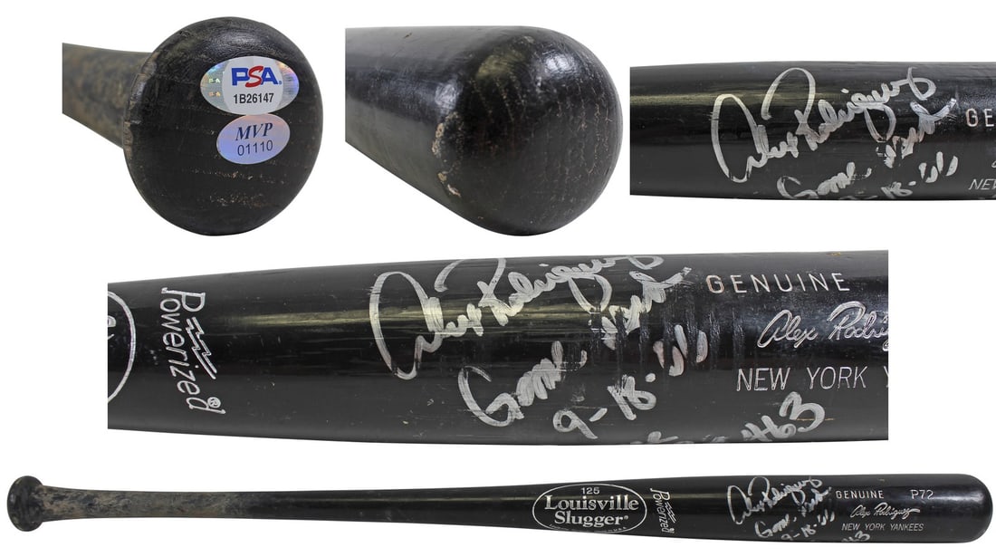Alex Rodriguez Signed Game Used Bat HR #463 New York Yankees PSA/DNA: Alex Rodriguez Signed Game Used Bat HR #463 New York Yankees PSA/DNA This is a remarkable Alex Rodriguez autographed baseball bat, specifically a black Louisville Slugger P72 model, which was game-use