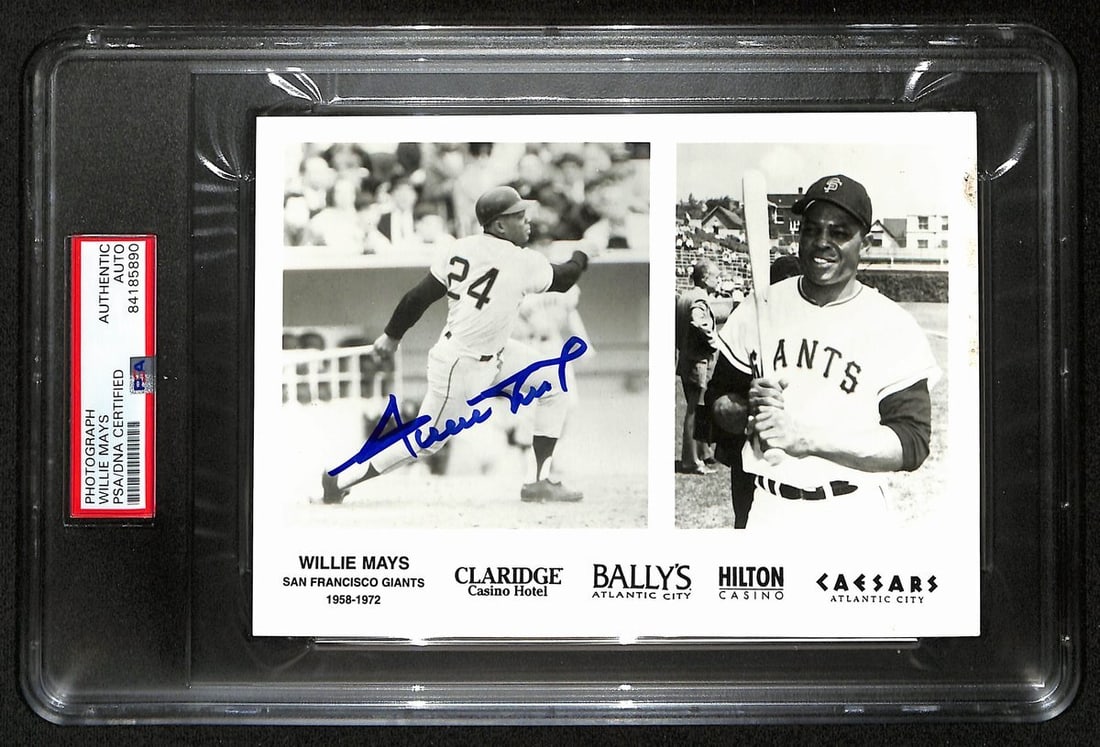 Willie Mays Signed 5x7 Promo Photo Giants PSA/DNA Authentic: Willie Mays Signed 5x7 Promo Photo Giants PSA/DNA Authentic This is an original, autographed 5x7 promotional photo of baseball legend Willie Mays, who is a Hall of Fame inductee. The photo features Ma