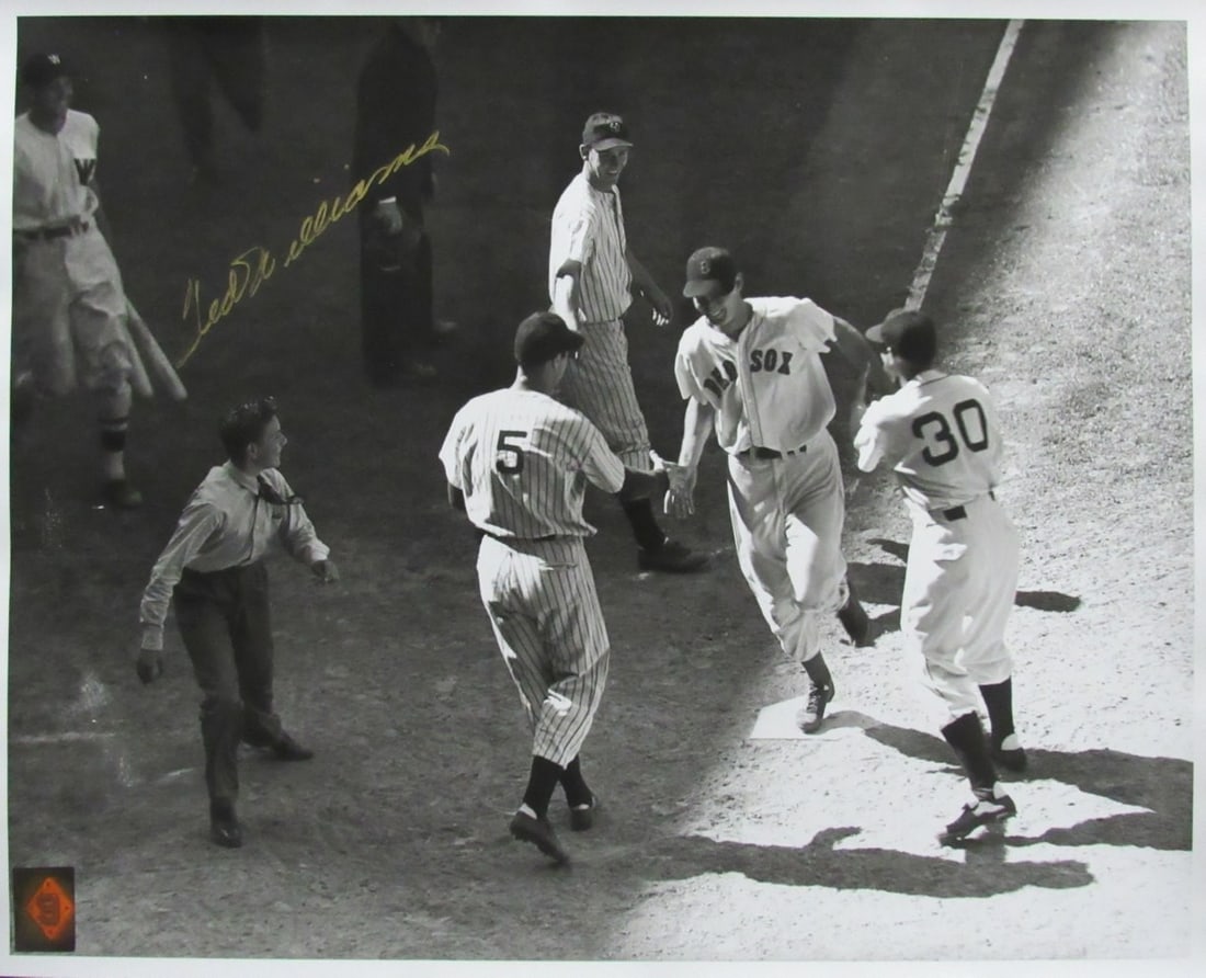 Autographed 16x20 Photo Ted Williams Red Sox With Green Diamond Hologram: Autographed 16x20 Photo Ted Williams Red Sox With Green Diamond Hologram This is an original 16x20 inch black and white photo signed by Hall of Famer Ted Williams of the Boston Red Sox. The autograph 