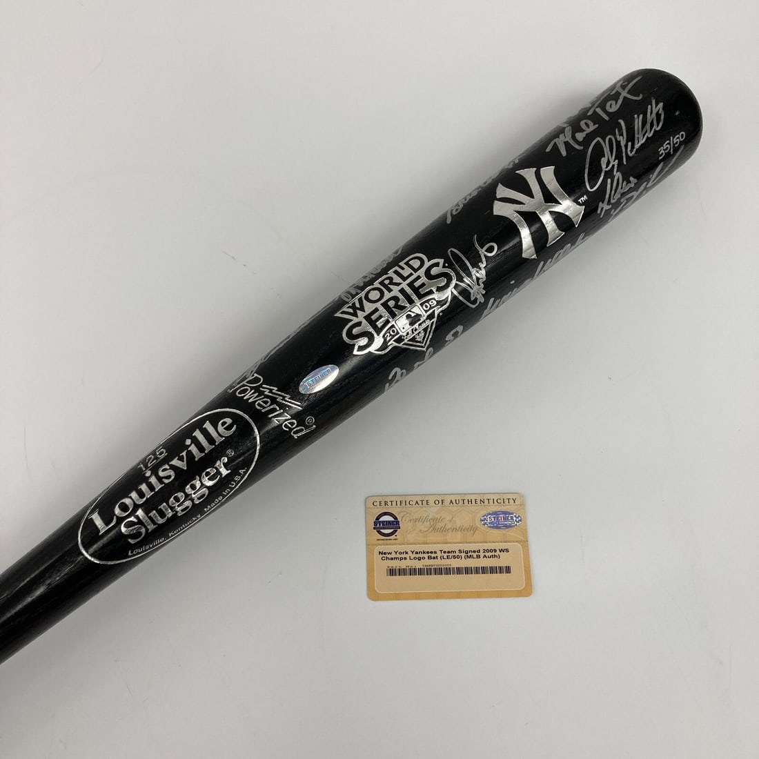 2009 Yankees World Series Team Signed Bat #35/50 with Steiner COA: 2009 Yankees World Series Team Signed Bat #35/50 with Steiner COA Celebrate the 2009 New York Yankees World Series Championship with this exclusive team-signed bat. This limited edition bat, numbered 