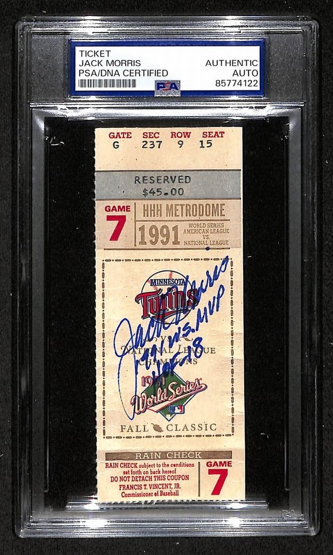 Jack Morris Signed 1991 World Series Game 7 Ticket Stub With Inscription PSA Authenticated (1 of 2)