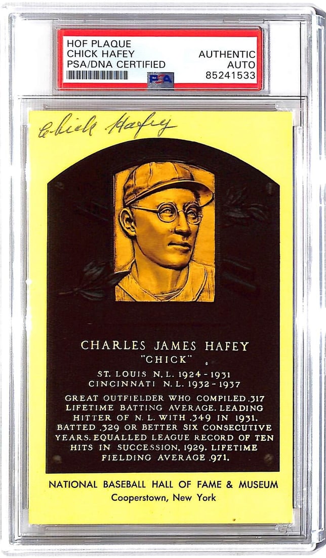 Chick Hafey Autographed HOF Plaque St. Louis Cardinals PSA/DNA (1 of 2)