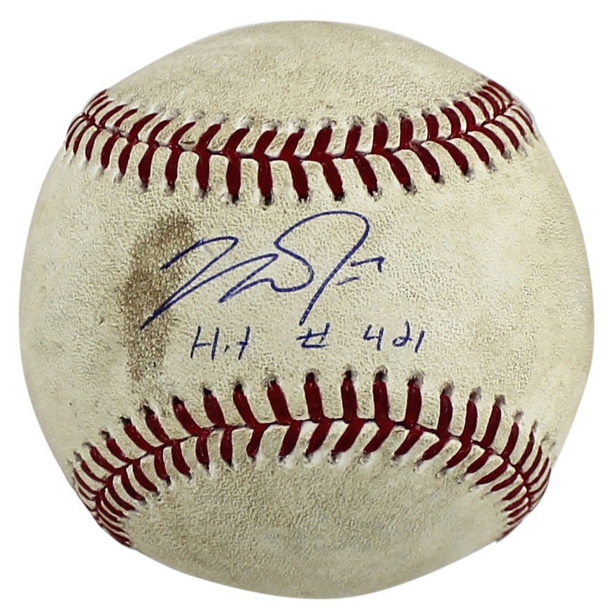 Mike Trout Signed Game Used Baseball Inscribed Hit 421 Angels vs Tigers 4 18 14 MLB COA (1 of 6)