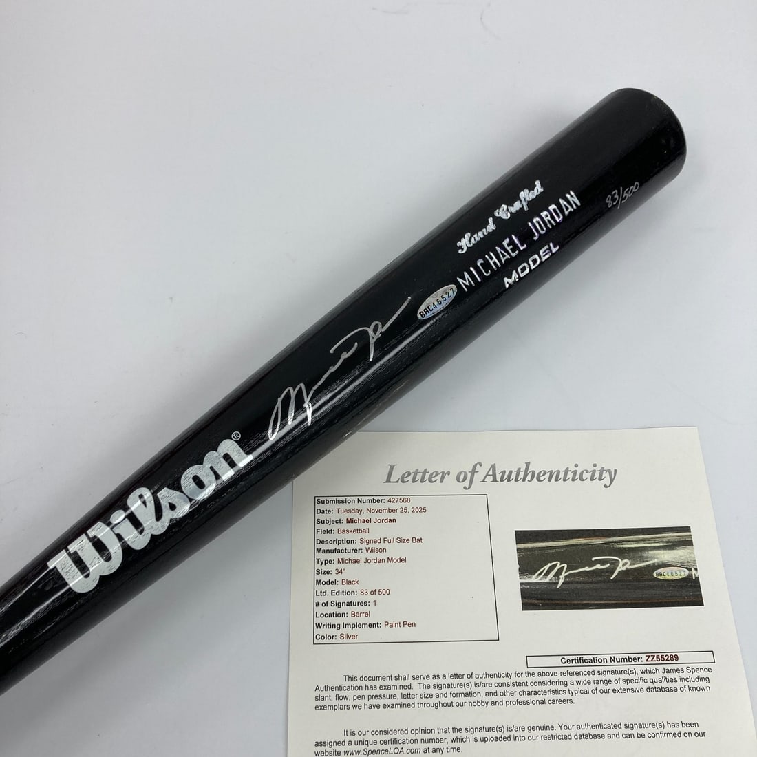 Michael Jordan 1994 Rawlings Signed Baseball Bat JSA COA UDA: Michael Jordan 1994 Rawlings Signed Baseball Bat JSA COA UDA This is a 1994 Rawlings Game Model Baseball Bat signed by Michael Jordan. The bat features his authentic signature, and comes with a full l