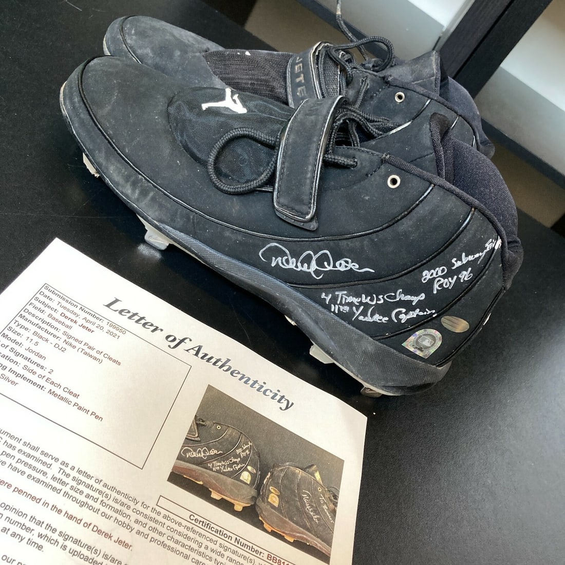 Pair of Derek Jeter Signed Game Used Yankees Cleats with Multiple Inscriptions JSA (1 of 12)