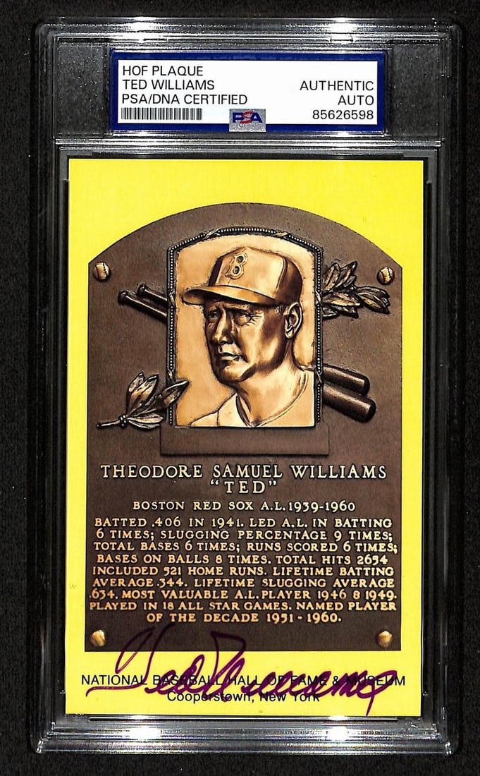 Ted Williams Autographed HOF Plaque Card Boston Red Sox PSA/DNA (1 of 2)