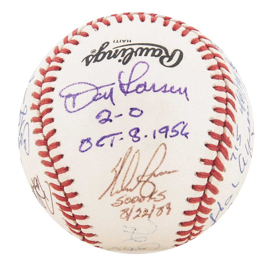 Great Baseball Moments Multi-Signed Ball Aaron Ryan Larsen Beckett Authenticated (1 of 7)