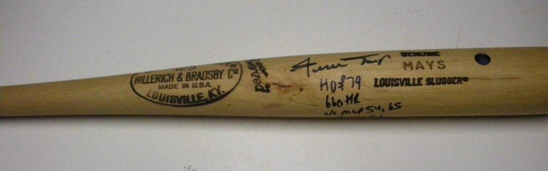 Willie Mays Signed Baseball Bat with Full Stats and Hologram Authentication: Willie Mays Signed Baseball Bat with Full Stats and Hologram Authentication This is a pre-owned baseball bat signed by Willie Mays, featuring his full career statistics and a hologram. The bat is an o
