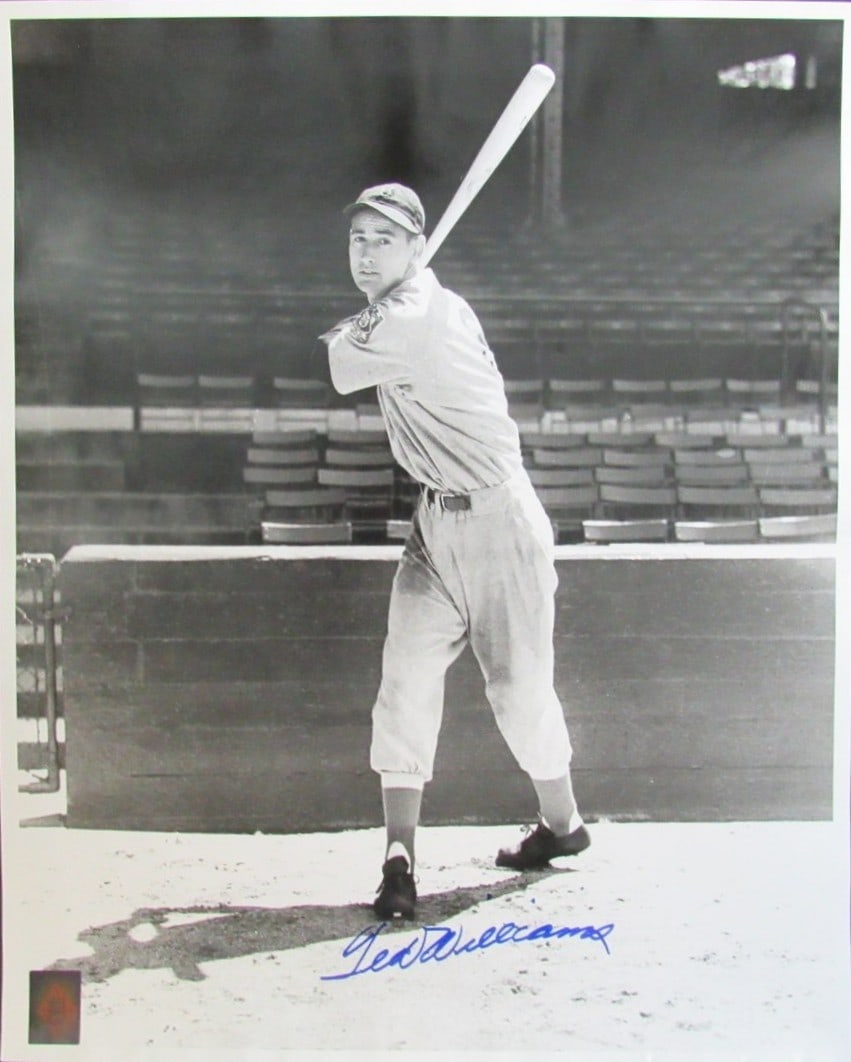 Ted Williams Signed 16x20 Black White Photo With Green Diamond Hologram Authentication: Ted Williams Signed 16x20 Black White Photo With Green Diamond Hologram Authentication This is an original 16x20 black and white photograph signed by Hall of Famer Ted Williams of the Boston Red Sox. 