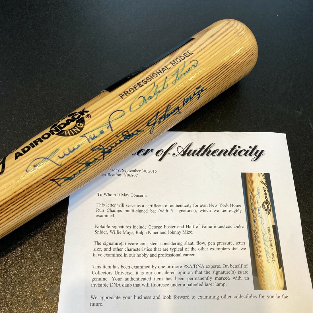 New York Home Run Champs Signed Bat Willie Mays Duke Snider Ralph Kiner PSA DNA (1 of 7)
