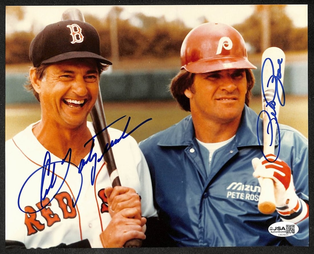 Signed Baseball Photo 8x10 Carl Yastrzemski Pete Rose JSA: Signed Baseball Photo 8x10 Carl Yastrzemski Pete Rose JSA This is an original 8x10 photo featuring autographs from Carl Yastrzemski, a Hall of Famer, and Pete Rose. The photo is related to baseball an