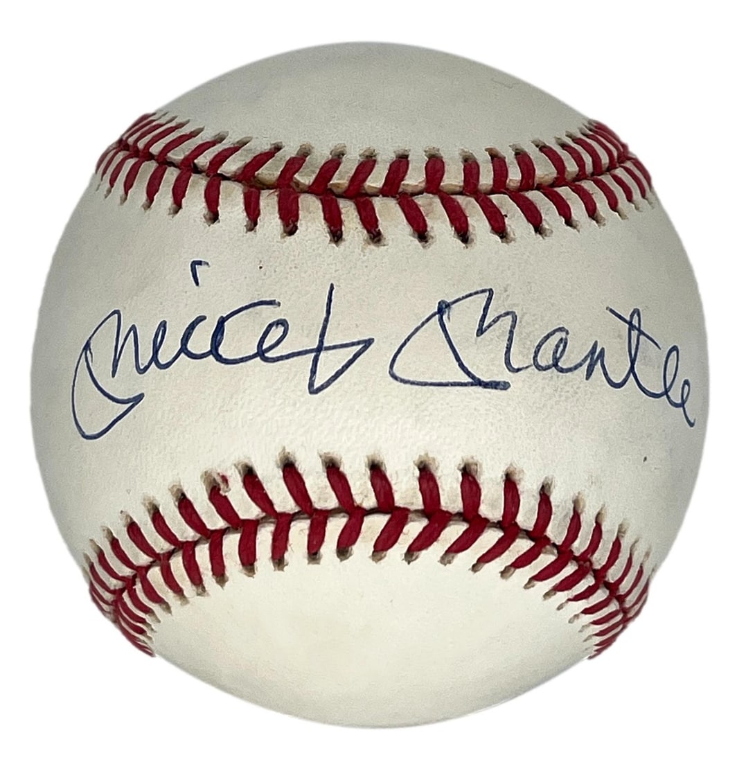 PSA DNA Authenticated Baseball Signed by Hall of Famer Mickey Mantle: PSA DNA Authenticated Baseball Signed by Hall of Famer Mickey Mantle This is an original Official American League (OAL) Brown baseball, single signed and autographed by Hall of Famer Mickey Mantle of 