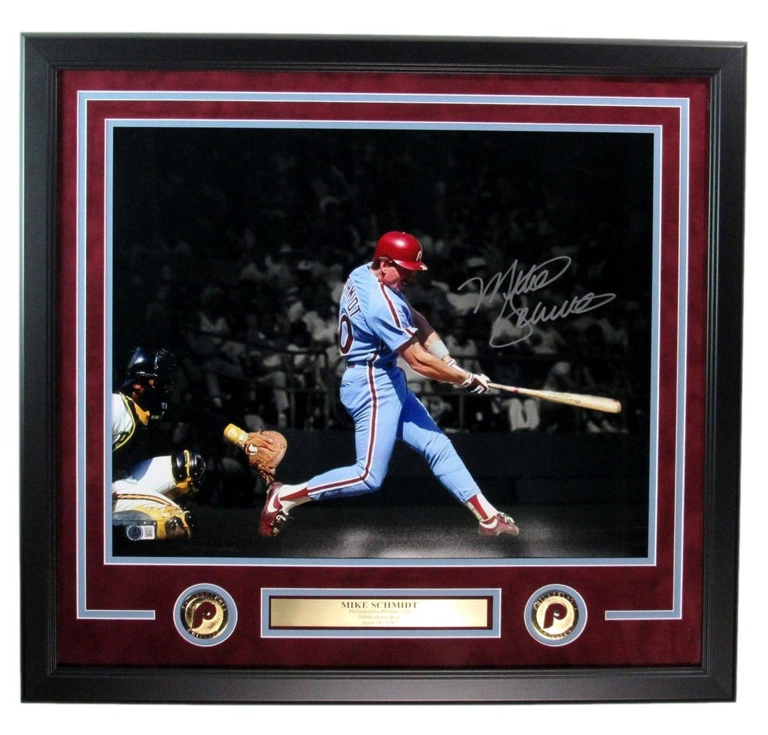Framed 16x20 Mike Schmidt Signed Phillies Photo BAS Authenticated (1 of 4)