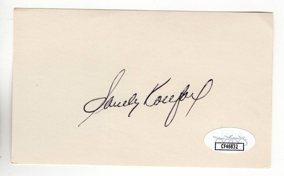 Sandy Koufax Autographed 3X5 Index Card Dodgers JSA Authenticated: Sandy Koufax Autographed 3X5 Index Card Dodgers JSA Authenticated This is an original 3X5 index card autographed by Sandy Koufax, a Hall of Fame pitcher for the Los Angeles Dodgers. The autograph has 