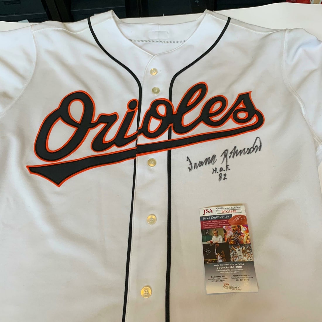 Frank Robinson Signed 1982 Hall of Fame Authentic Orioles Jersey JSA: Frank Robinson Signed 1982 Hall of Fame Authentic Orioles Jersey JSA Celebrate the legacy of baseball legend Frank Robinson with this authentic Baltimore Orioles jersey, signed and inscribed with his 