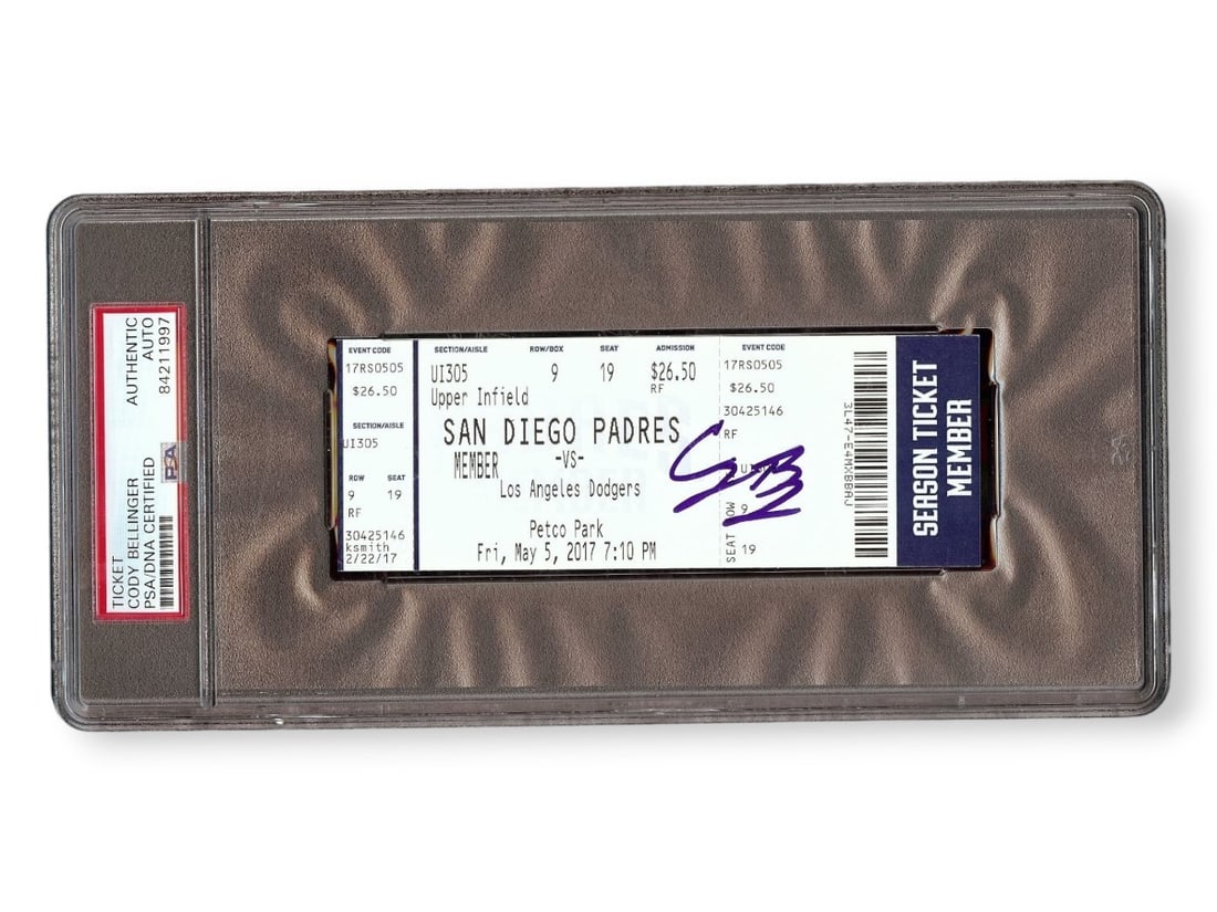 Cody Bellinger Autographed Ticket Stub Dodgers 2 HR Game PSA Authenticated: Cody Bellinger Autographed Ticket Stub Dodgers 2 HR Game PSA Authenticated Celebrate a remarkable moment in baseball history with this autographed ticket stub from Cody Bellinger's incredible 2 home r