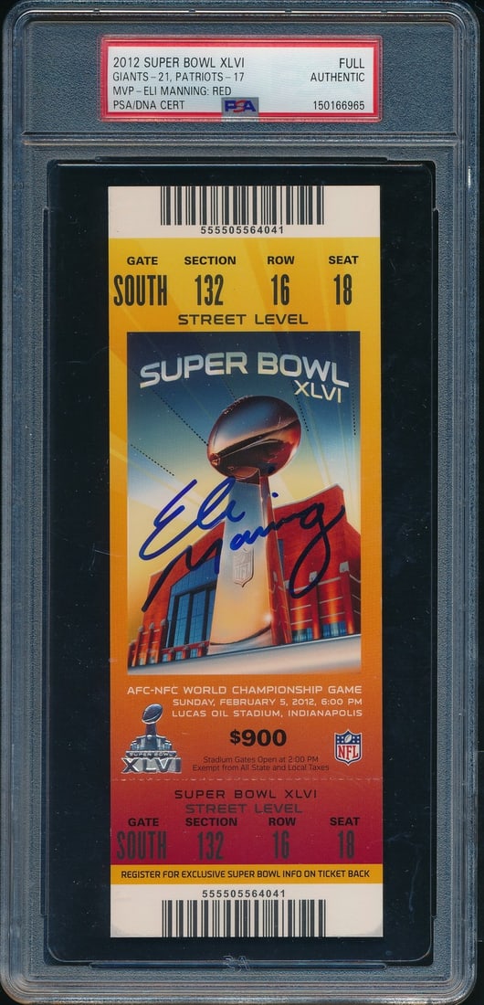 Eli Manning Autographed Super Bowl XLVI Full Ticket PSA DNA Authenticated (1 of 2)