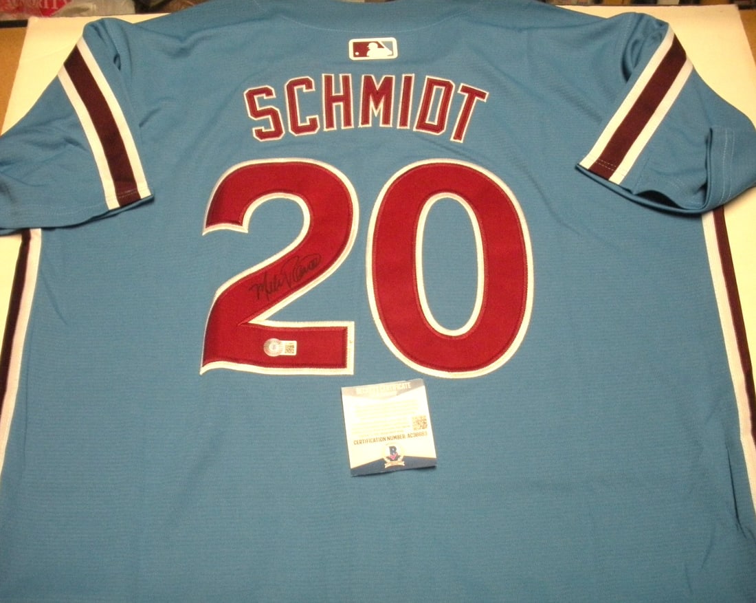 Signed Nike Phillies Jersey Mike Schmidt Beckett COA: Signed Nike Phillies Jersey Mike Schmidt Beckett COA This official licensed Nike jersey is signed by Mike Schmidt of the Philadelphia Phillies. The jersey comes with Beckett/COA authentication, highli