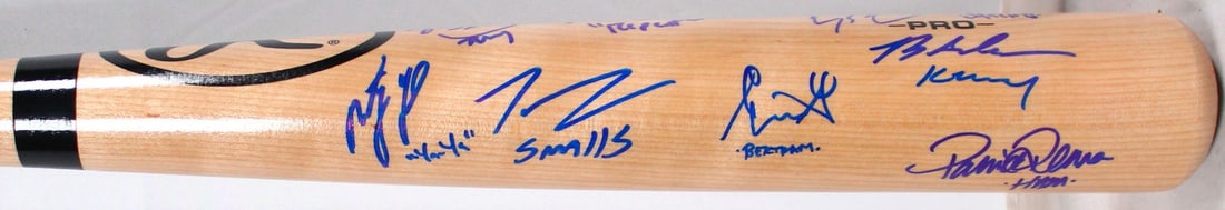 The Sandlot Signed Rawlings Baseball Bat with 8 Actor Autographs Beckett Authenticated: The Sandlot Signed Rawlings Baseball Bat with 8 Actor Autographs Beckett Authenticated This is an original signed Rawlings Pro baseball bat featuring the autographs of eight actors from the beloved fi