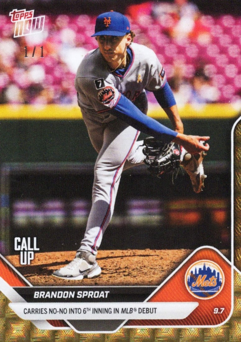 2025 Topps Now Brandon Sproat #672 Superfractor 1/1 Rookie Baseball Card (1 of 2)