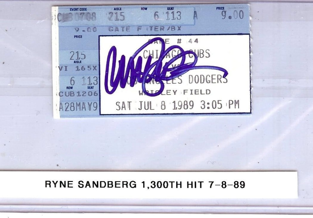 Ryne Sandberg Signed Ticket Stub 1300th Hit Cubs JSA Authenticated: Ryne Sandberg Signed Ticket Stub 1300th Hit Cubs JSA Authenticated Commemorate a significant moment in baseball history with this original ticket stub from Ryne Sandberg's 1300th hit on July 8, 1989. 