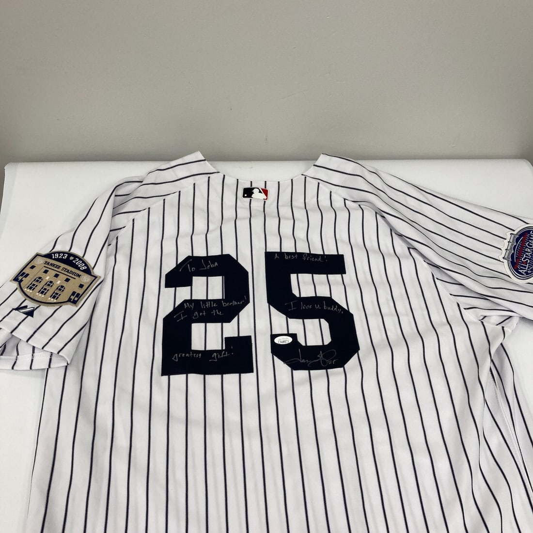 Jason Giambi Signed New York Yankees Jersey Inscribed Joba Chamberlain JSA Certified: Jason Giambi Signed New York Yankees Jersey Inscribed Joba Chamberlain JSA Certified This original New York Yankees jersey is signed by Jason Giambi and features a special inscription dedicated to Job