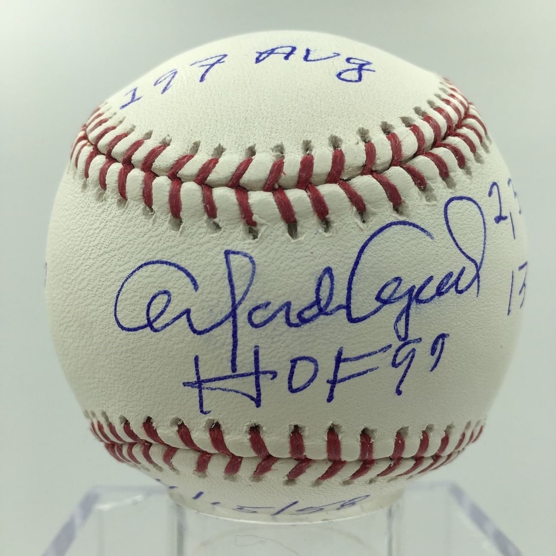 Orlando Cepeda Signed Inscribed Stat Baseball MLB Authenticated: Orlando Cepeda Signed Inscribed Stat Baseball MLB Authenticated This is an authentic baseball signed by Orlando Cepeda, featuring extensive inscriptions detailing his impressive statistics. The ball i