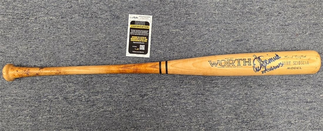Autographed Mike Scioscia Dodgers Game Model Bat with 88 Champs Inscription JSA: Autographed Mike Scioscia Dodgers Game Model Bat with 88 Champs Inscription JSA This is an original game-used model bat signed by Mike Scioscia, featuring the inscription "88 Champs". The autograph is