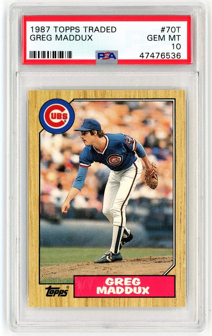 PSA 10 Greg Maddux 1987 Topps Traded Rookie Card #70T Cubs (1 of 2)