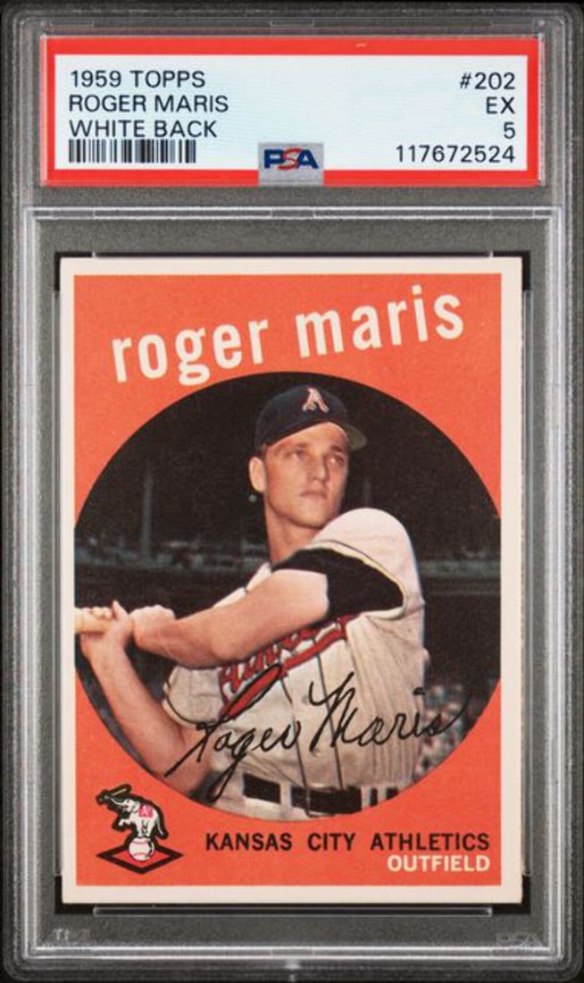 1959 Topps Roger Maris #202 White Back PSA 5 Graded Baseball Card (1 of 2)