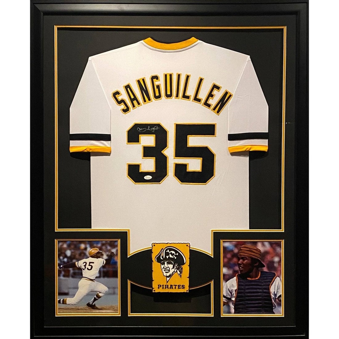 Framed Manny Sanguillen Jersey Signed With JSA Authentication Pittsburgh Pirates: Framed Manny Sanguillen Jersey Signed With JSA Authentication Pittsburgh Pirates This framed Pittsburgh Pirates jersey is autographed by Manny Sanguillen and authenticated by JSA. The jersey is profes