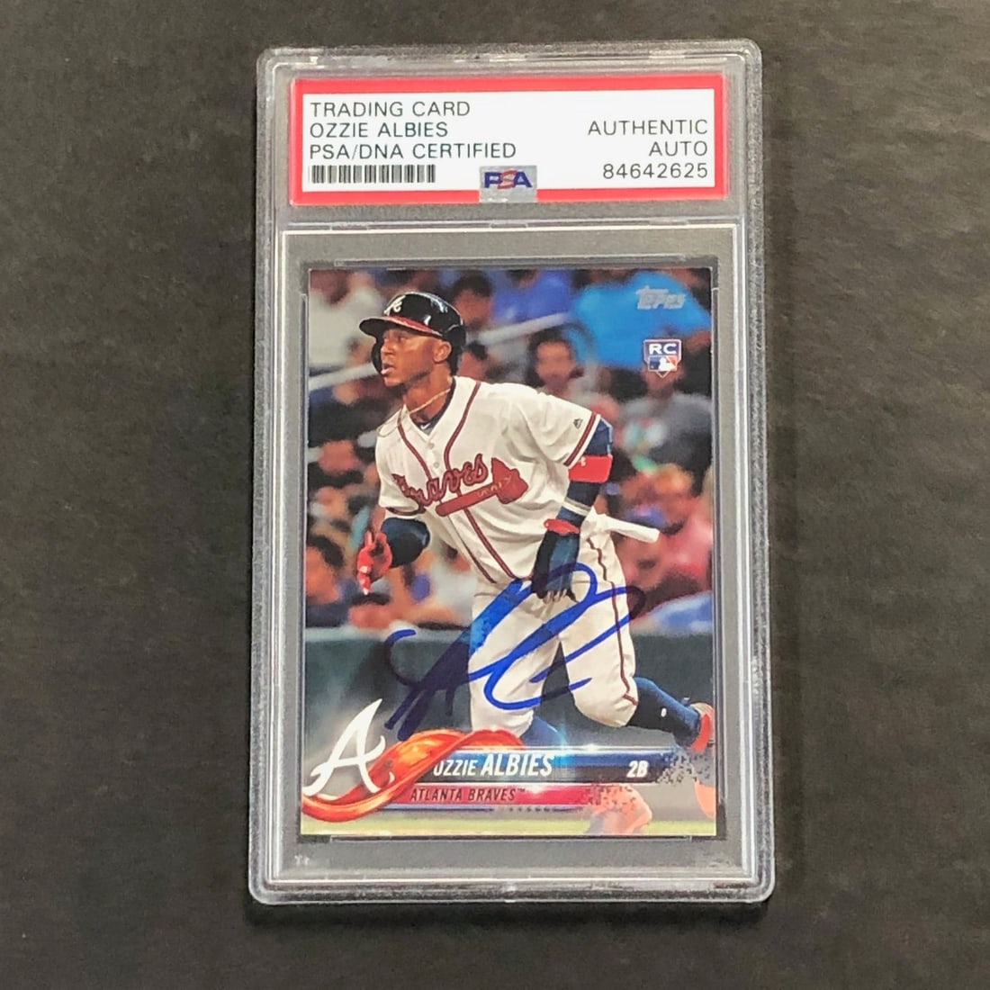 PSA Slabbed Ozzie Albies Autographed 2018 Topps #276 Braves Card: PSA Slabbed Ozzie Albies Autographed 2018 Topps #276 Braves Card This is a 2018 MLB Topps Series #276 trading card featuring Ozzie Albies of the Atlanta Braves. The card is hand-signed by Ozzie Albies