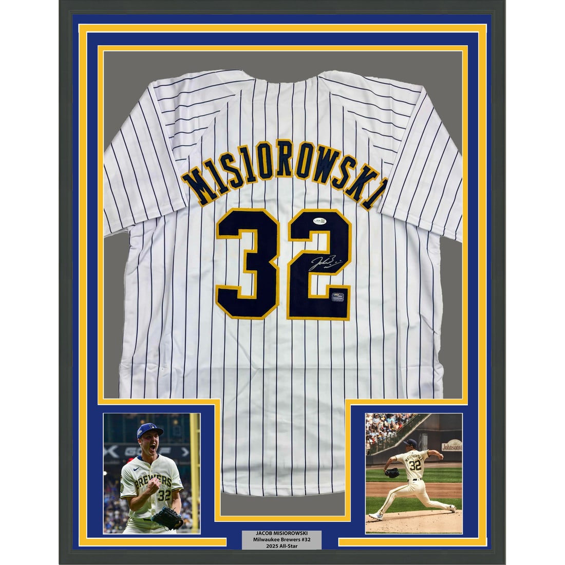 Jacob Misiorowski Signed Milwaukee Brewers Framed Jersey with JSA Authentication 35x39 (1 of 2)