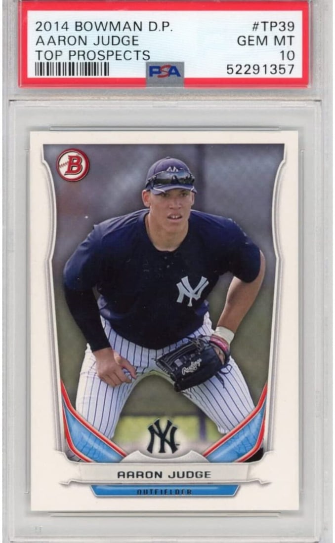 Graded 2014 Topps Bowman Draft Picks Aaron Judge #TP39 PSA 10 Gem Mint Baseball Card: Graded 2014 Topps Bowman Draft Picks Aaron Judge #TP39 PSA 10 Gem Mint Baseball Card This is a graded 2014 Topps Bowman Draft Picks Aaron Judge #TP39 Top Prospects Rookie RC Baseball Card, featuring t