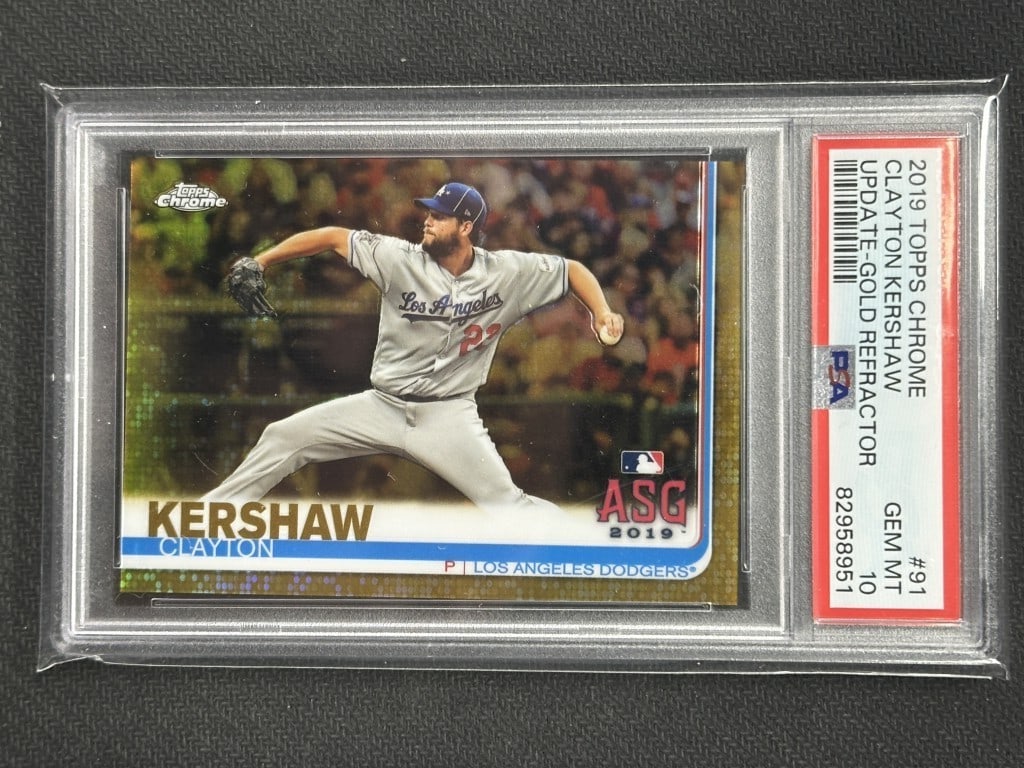 Clayton Kershaw 2019 Topps Chrome Update Gold All Star PSA 10 #91: Clayton Kershaw 2019 Topps Chrome Update Gold All Star PSA 10 #91 This is a Clayton Kershaw 2019 Topps Chrome Update Gold All Star baseball card, numbered #91 and serially limited to 36/50. Graded by 