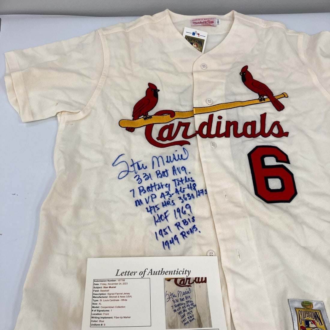 Stan Musial Signed Mitchell & Ness Jersey St. Louis Cardinals JSA COA: Stan Musial Signed Mitchell & Ness Jersey St. Louis Cardinals JSA COA Celebrate the legacy of baseball legend Stan Musial with this authentic St. Louis Cardinals jersey. Heavily inscribed with career 