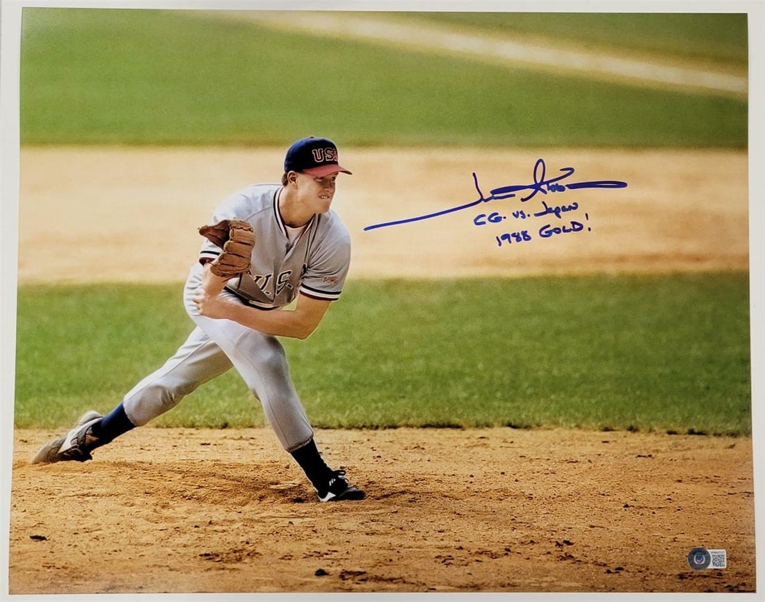 Jim Abbott Signed 16x20 Photo CG vs Japan USA Gold Beckett BAS: Jim Abbott Signed 16x20 Photo CG vs Japan USA Gold Beckett BAS This is a signed 16x20 photo of Jim Abbott, capturing his performance during the "CG vs Japan, USA Gold" game. The photo is authenticated