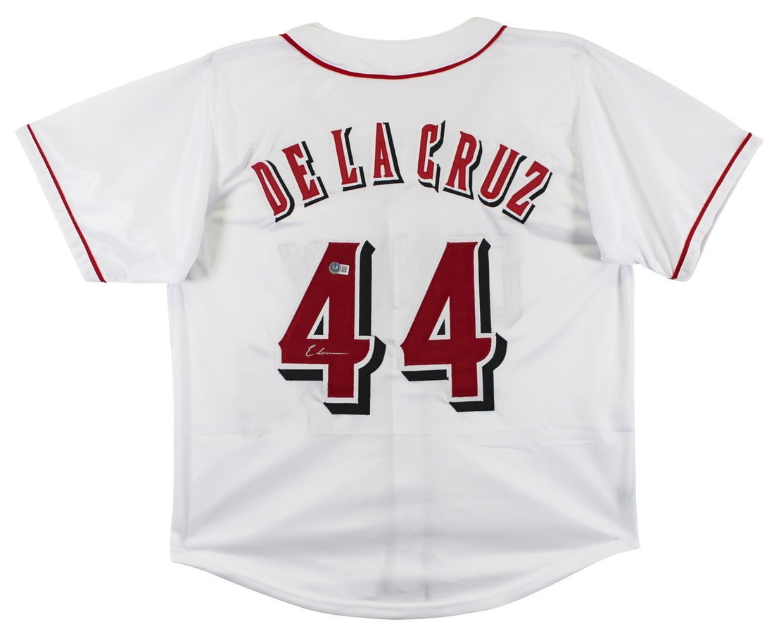 Elly De La Cruz Signed White Pro Style Jersey Cincinnati Reds BAS: Elly De La Cruz Signed White Pro Style Jersey Cincinnati Reds BAS Celebrate your love for baseball with this authentic Elly De La Cruz signed white pro style jersey, representing the Cincinnati Reds. 