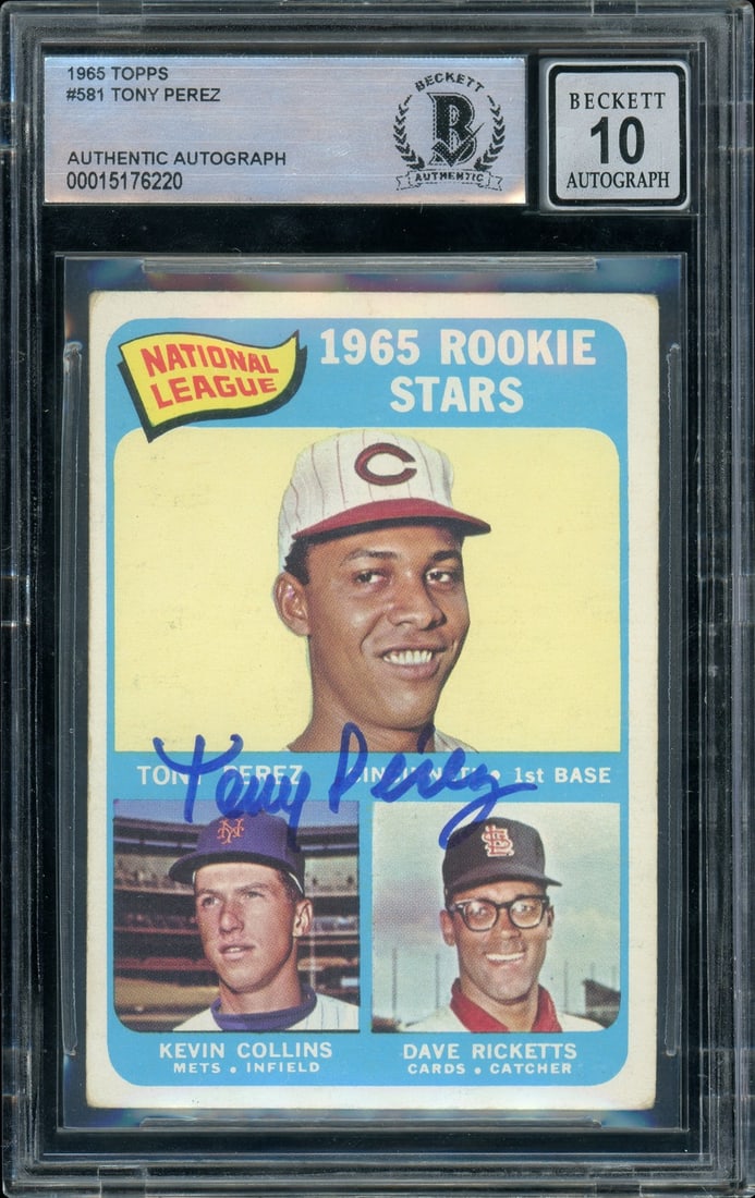 Tony Perez 1965 Topps Rookie Card BGS Autograph 10 Cincinnati Reds #581 (1 of 2)