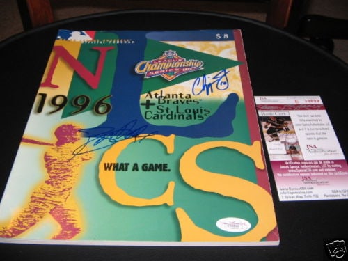 Signed 1996 NLCS Braves program by Chipper Jones and Bobby Cox (1 of 1)
