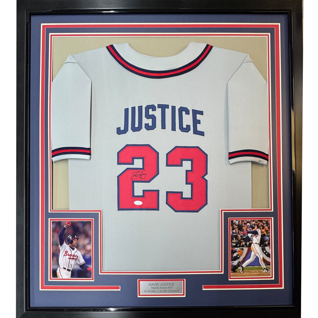 Framed Autographed David Justice Atlanta Braves Jersey with JSA COA (1 of 2)