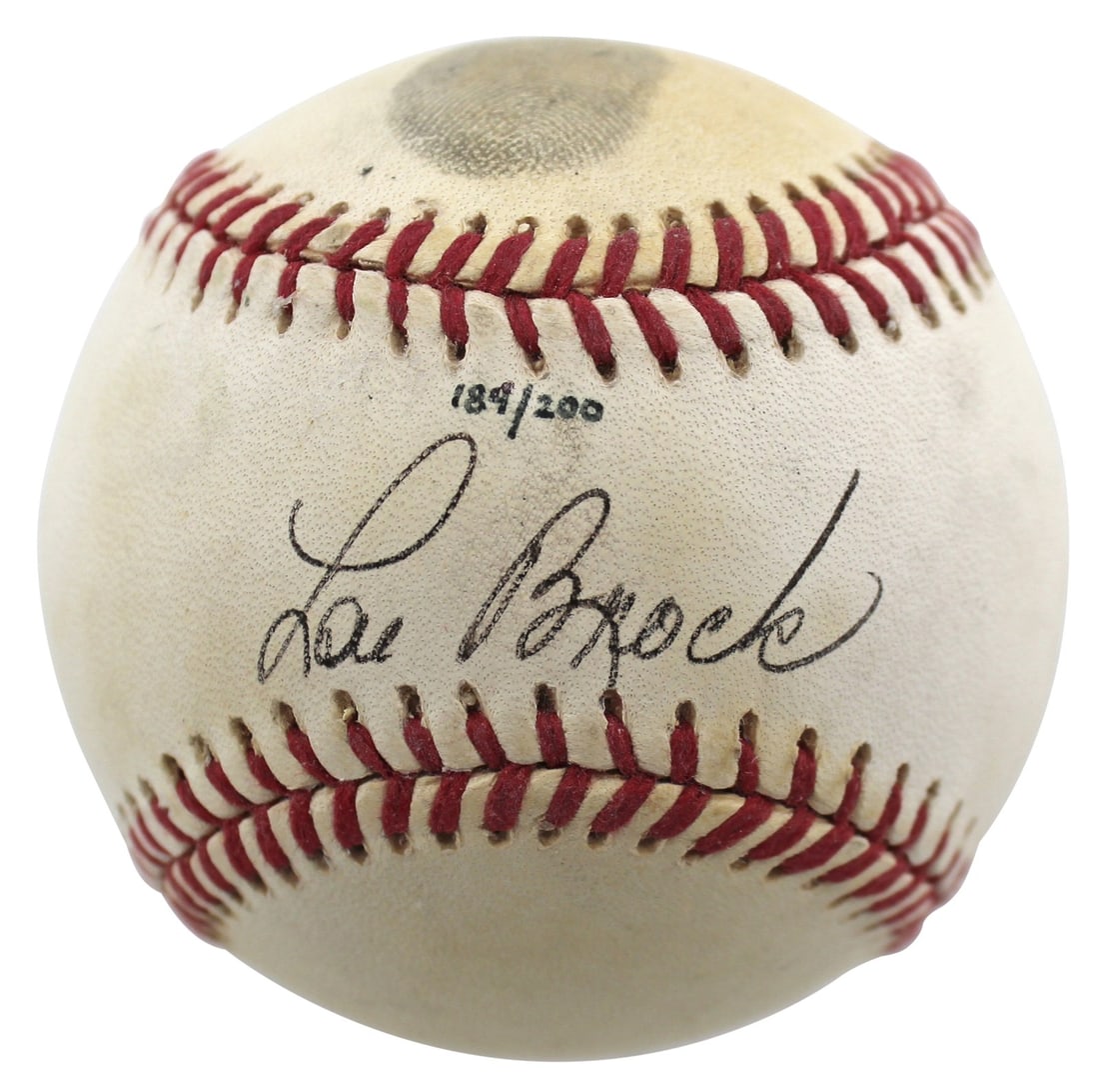 Lou Brock St. Louis Cardinals signed limited edition baseball Beckett certified: Lou Brock St. Louis Cardinals signed limited edition baseball Beckett certified This limited edition ONL William White baseball features the thumbprint and autograph of Lou Brock from the St. Louis Ca