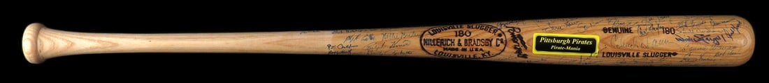 Pittsburgh Pirates Signed Bat 114 Signatures JSA COA Louisville Slugger: Pittsburgh Pirates Signed Bat 114 Signatures JSA COA Louisville Slugger This remarkable baseball bat is a true collector's item, featuring 114 signatures from legendary Pittsburgh Pirates players, aut