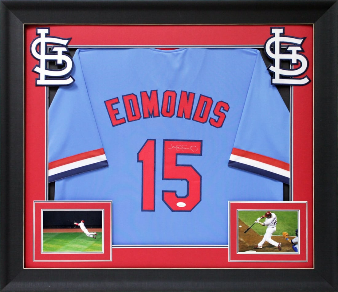 Framed Blue Jersey Signed by Jim Edmonds JSA COA St. Louis Cardinals (1 of 1)