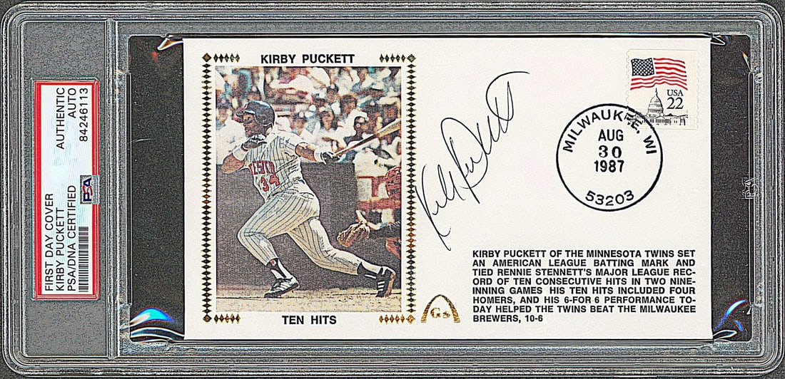 Kirby Puckett PSA slabbed signed 1987 first day cover Minnesota Twins (1 of 2)
