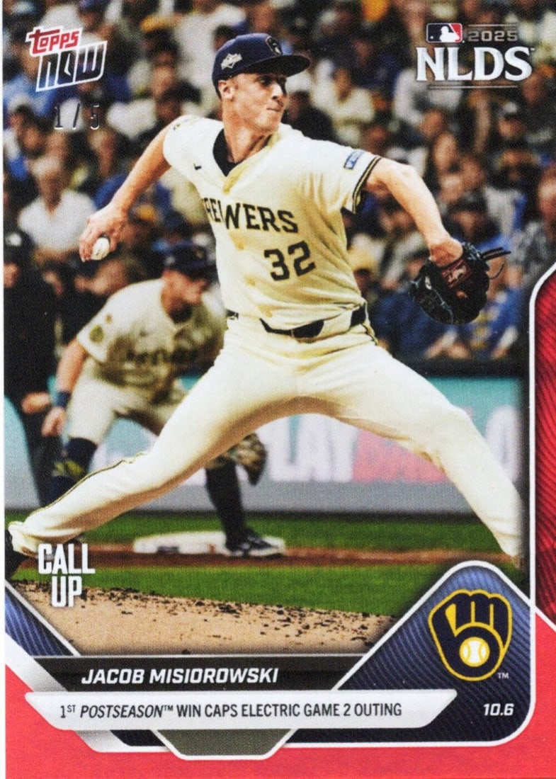 2025 Topps Now Jacob Misiorowski #833 Red Foil Rookie Card /5 Certified by Topps: 2025 Topps Now Jacob Misiorowski #833 Red Foil Rookie Card /5 Certified by Topps This is a 2025 Topps Now Jacob Misiorowski #833 Red Foil /5 Rookie RC Baseball Card, featuring the promising player fro