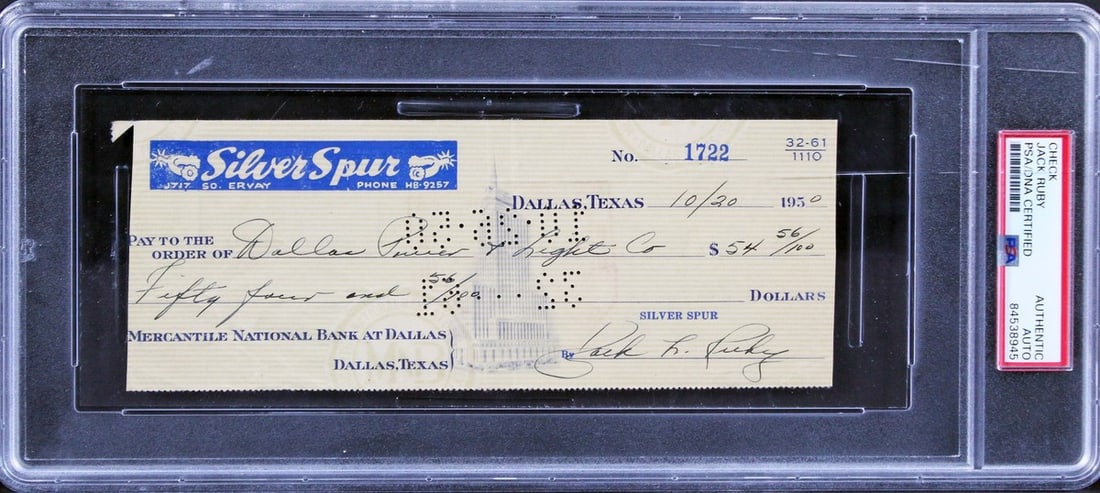Jack Ruby signed personal check dated 10/20/1950 PSA DNA authenticated (1 of 5)